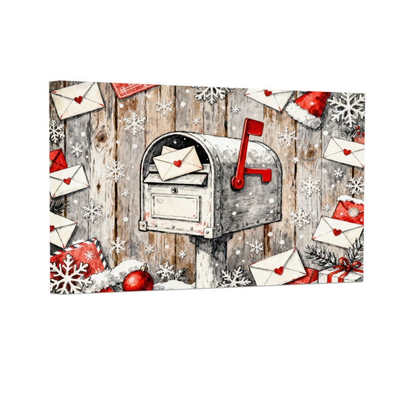 Noël, boîte aux lettres, boîte aux lettres, flocons de neige, enveloppes, cadeaux, scène d'hiver, ensemble de 3 impressions sur toile