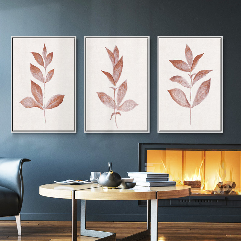Red Leaf I - ensemble de 3 reproductions de photos sur toile, Blanc, H 40 po x l 78 po