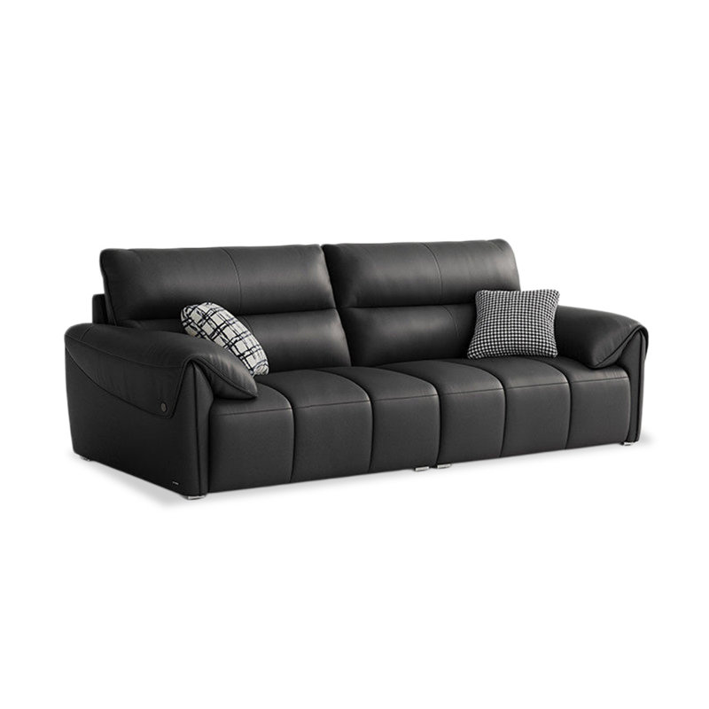 Genuine Leather Modular Sofa cushion Fourseat, H 34,65 po x l 96,46 po x P 39,37 po, Noir