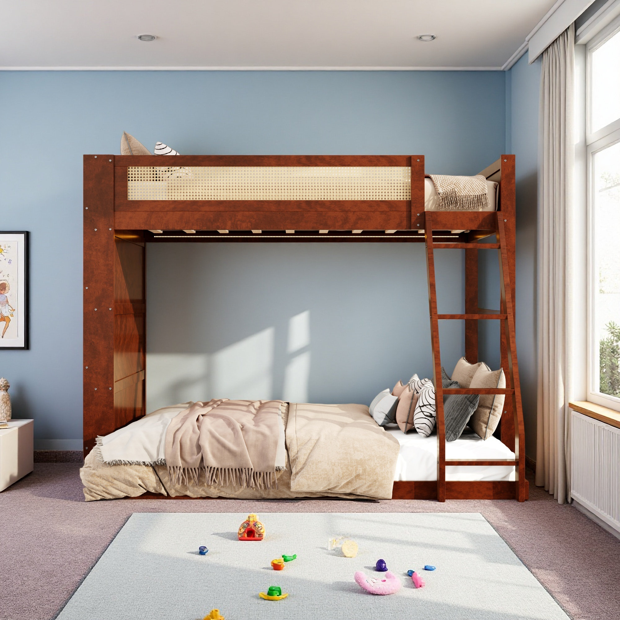Harriet Bee Twin Over Full Bunk Bed With Shelf And LED - Wayfair Canada