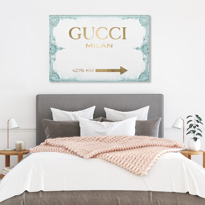 «Milan Sign Aqua», art textuel sur toile, Toile tendue, H 36 po x l 54 po