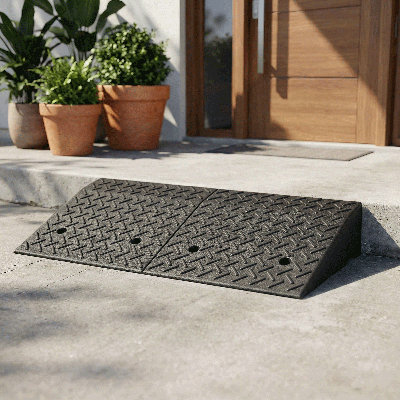 Rubber Curb Ramp  Rise Heavy-Duty Threshold Driveway Ramp For Cars, Warehouse, And Garage Use