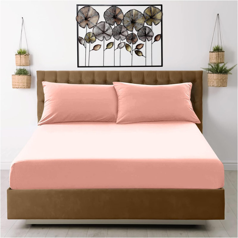 Premium Percale Deep Fitted Sheet  - Polycotton Solid Colour Double King Super King Long Lasting Bedsheet UK, Blush Pink