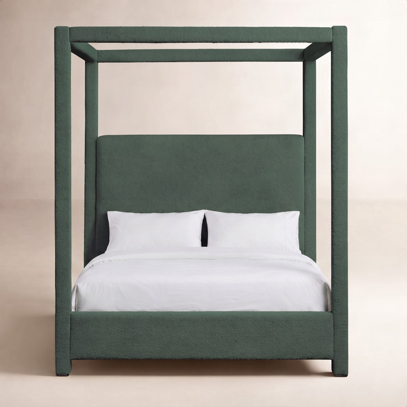 Denn Donnelly Bed, Green Boucle Fabric, Queen