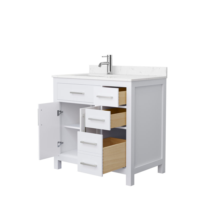Beckett 36" Freestanding Single Bathroom Vanity with Cultured Marble Top, Brushed Nickel, Carrara Cultured Marble, White