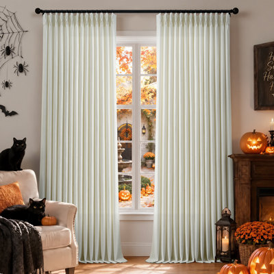 Thick Pinch Pleated Linen Blend Curtains for Living Room, Semi Sheer Memory Trained Drapes, Natural, 40x96