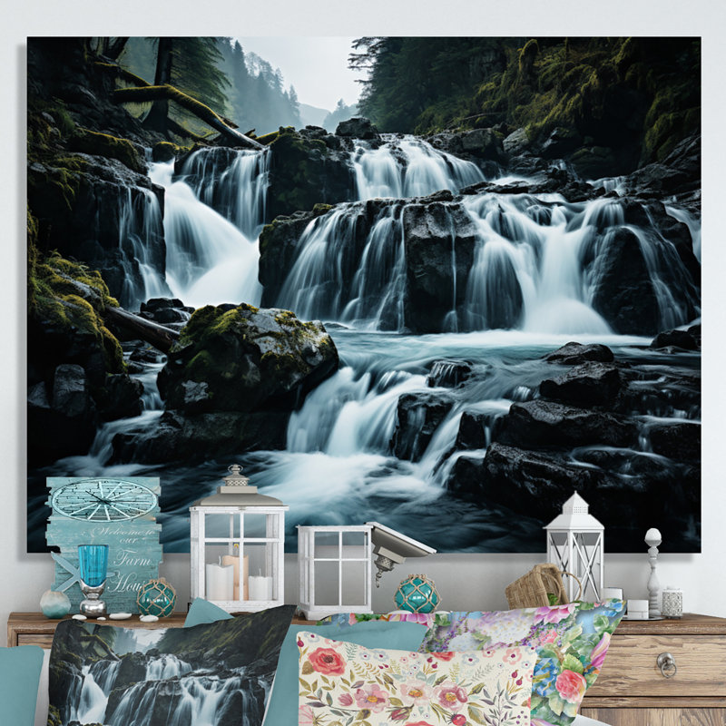 Cascade éternelle II - impressions sur toile paysages, H 16 po x l 32 po x P 1 po, Toile tendue