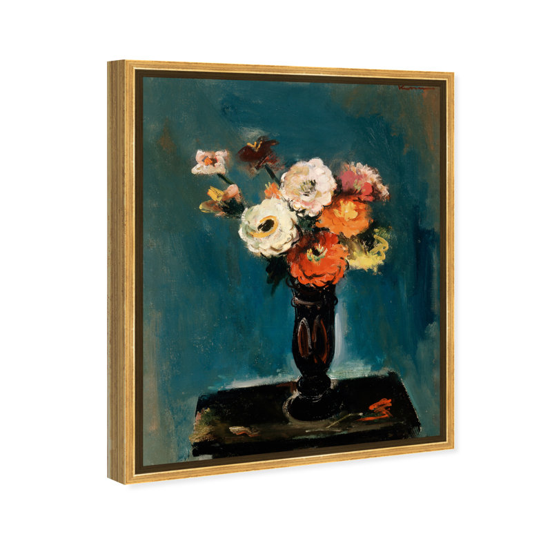Fleurs par Joseph Kutter - Peinture, Toile avec cadre doré, H 24 po x l 20 po