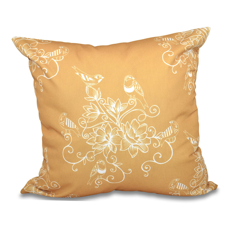 Botanical Blooms Floral Reversible Throw Pillow, 18" H x 18" W, Gold