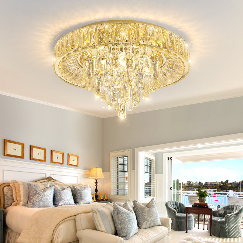 Modern Dimmable Crystal Chandelier, Gold