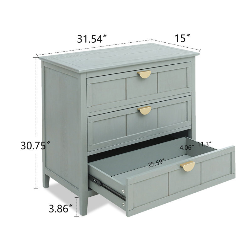 Commode 3 tiroirs Junious, Vert clair