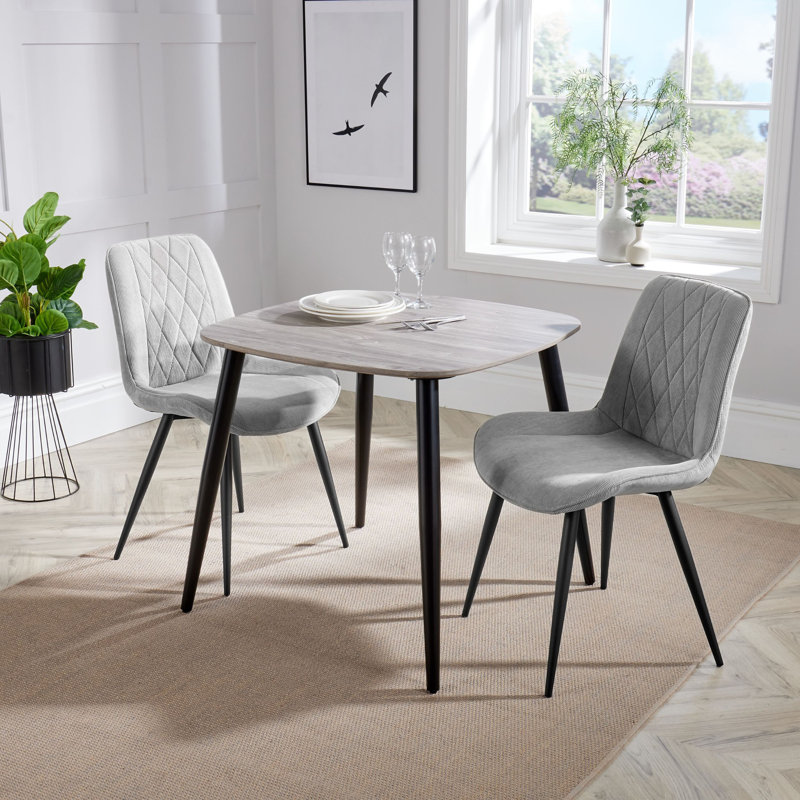 Aspen 3-Piece Casual Dining Set - Square Dining Table & Two Upholstered Diamond Fabric Chairs, Grey, Grey Oak