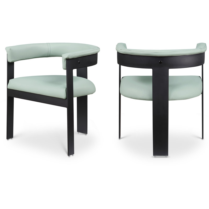 Romeo Finished Upholstered Back Arm Chair, Mint Green Vegan Leather, Matte Black Powder Coating