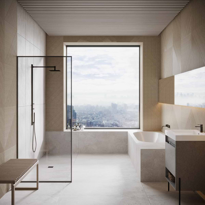 Enso 24x48 Ribbed Matte Fluted Wood Look Porcelain Tile, Oak