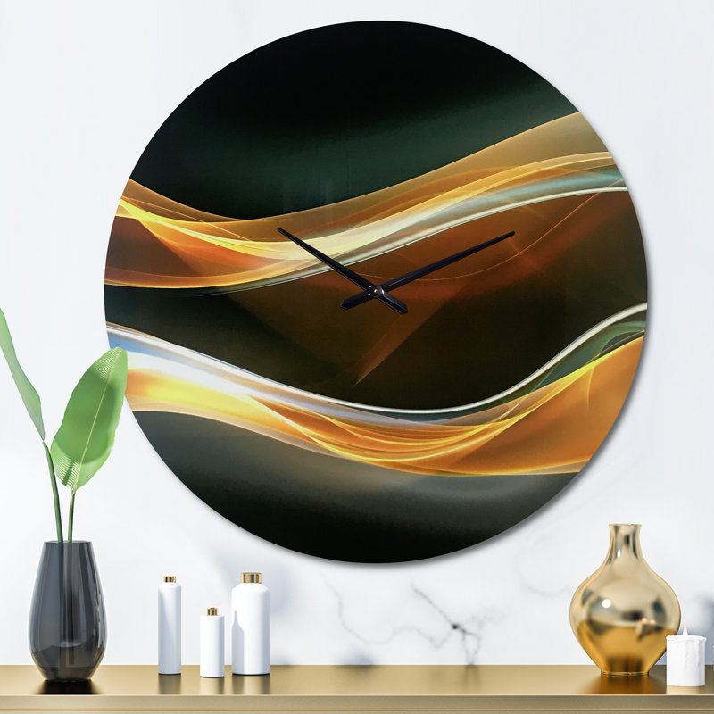 3D Wave Design - Horloge murale moderne, Gris, doré et brun, Grand