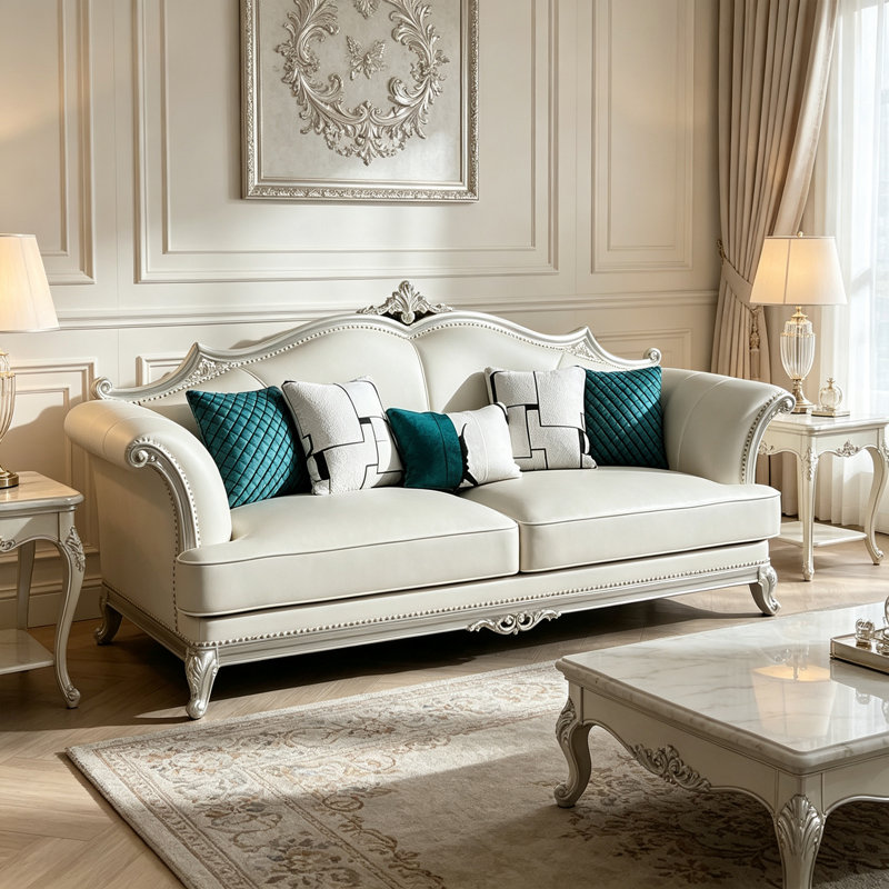 Canapé en cuir léger de style européen, luxueux., 86.6" W