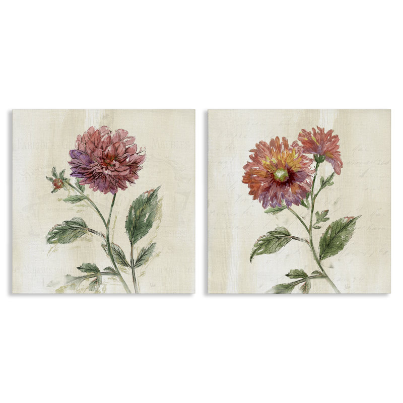 «Dahlia & Mum Sprouts», ensemble de 2 toiles murales, design par Nan, H 17 po x l 17 po