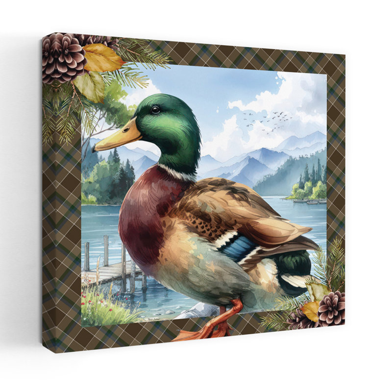Art contemporain avec canard de style chalet, H 18 po x l 18 po