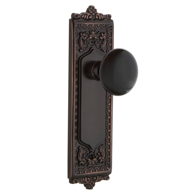 Plaque Egg & Dart avec bouton de porte en porcelaine noire, Bronze intemporel, 2,375 po