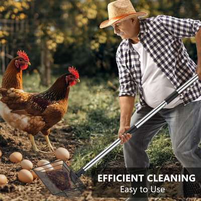 Adjustable 3-section Stainless Steel Handle Chicken Poop Scooper – Sifting Shovel For Chicken Coop Litter, Multifunctional Tool For Separating Poo & Debris From Sand