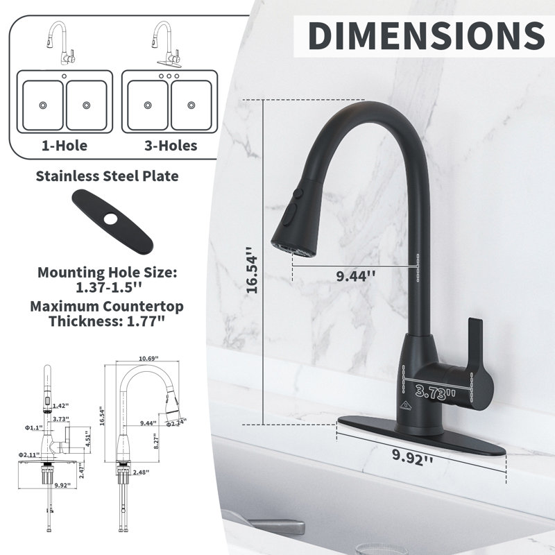 CASAINC Mordern Pull Down Sprayer Kitchen Faucet with Deck Plate