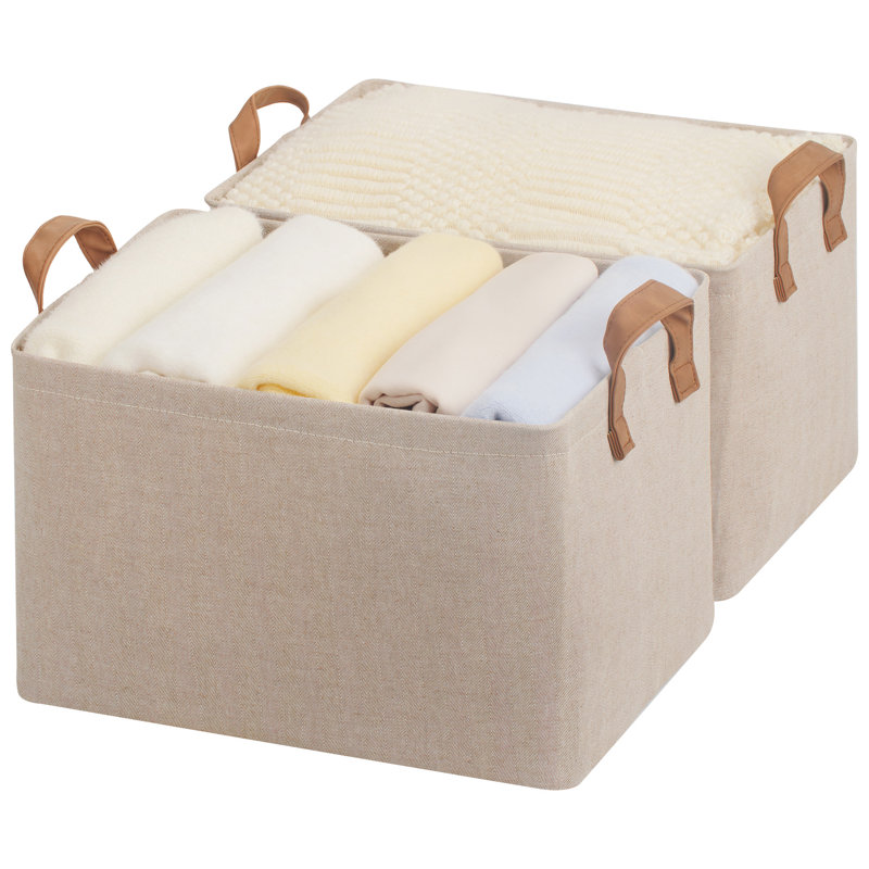 Fabric Storage Bins with Handles, Foldable Bins for Shelves, Closet, Dorm, 10.25" H x 12" W x 16.5" D, Brown