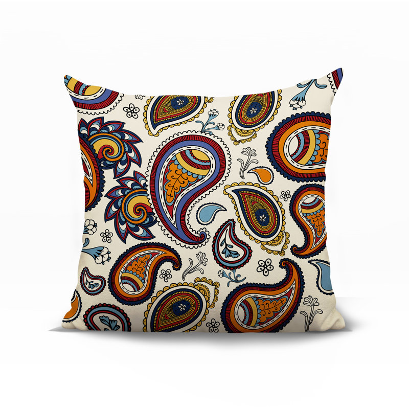 Coussin intérieur / extérieur réversible Hema Paisley, Carré 17 po, Orange / rouge / bleu