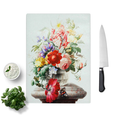 Tempered Glass Butterfly and Flowers Chopping Board