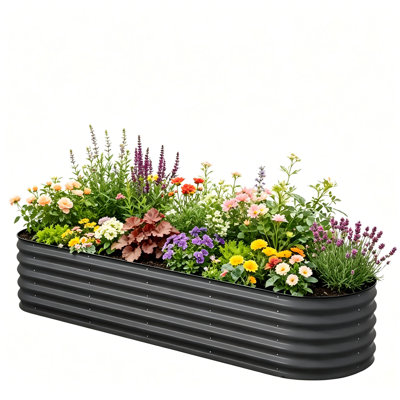 8×4Ft Outdoor Galvanized Raised Bed For Vegetables Flowers Fruits，Deep Grey