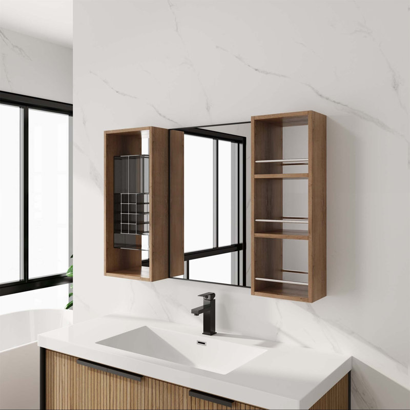 Armoire de toilette murale 41,3 po avec rangement spacieux, fabrication en contreplaqué durable et tablettes réglables pour une vie organisée