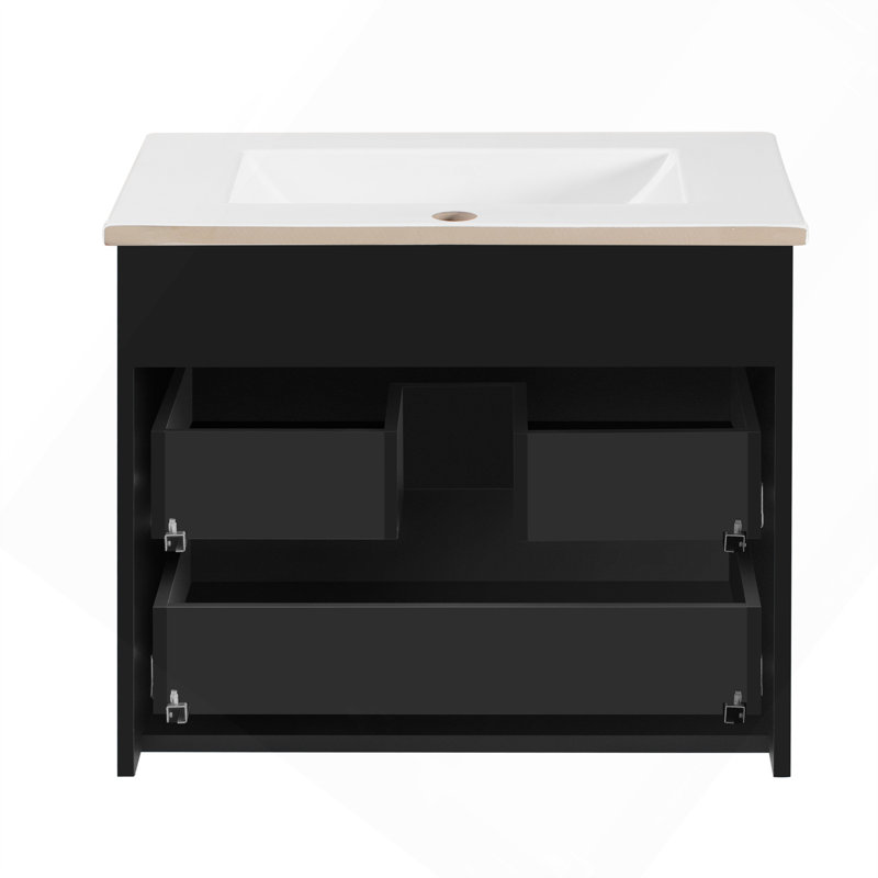 Armoire murale suspendue 24 po avec tiroir double, petit lavabo de salle de bain rectangulaire flottant avec trou de robinet simple et trop-plein, armoire avec lavabo en céramique