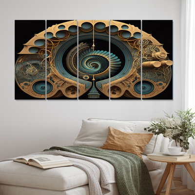 Future Waves Seascape Of Ocean Sounds VIII - Abstract Shapes Canvas Wall Art - 5 Equal Panels