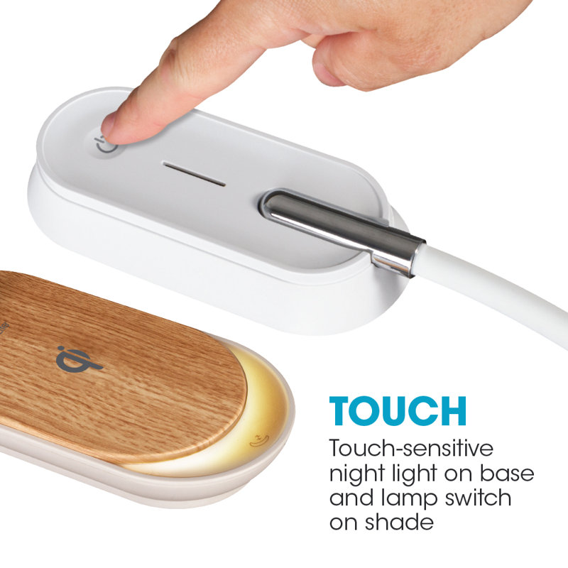 Lampe de bureau à DEL OttLite Inspire avec charge flexible sans fil, gradateur et veilleuse