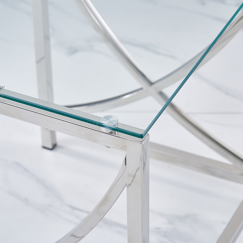 Darrie Stainless Steel Nesting Tables With Tempered Glass Top Set of 3 For Living Room (Curve), Chrome/Clear