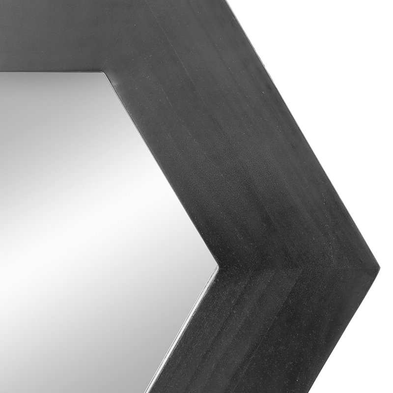 Miroir hexagonal 18,5 "x 18,5" avec cadre en bois massif, décoration murale, Noir