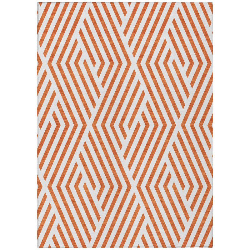 HomeRoots 3' X 5' Orange And White Geometric Washable Indoor Outdoor Area Rug