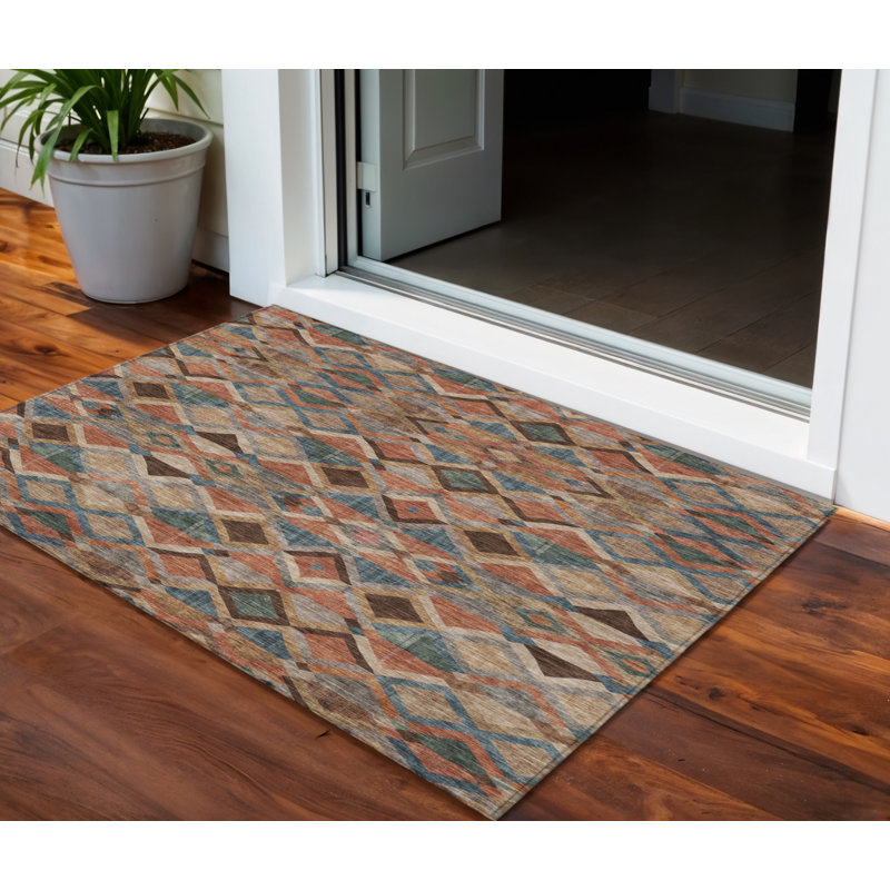 3' X 5' Brown Gray And Tan Geometric Washable Indoor Outdoor Area Rug