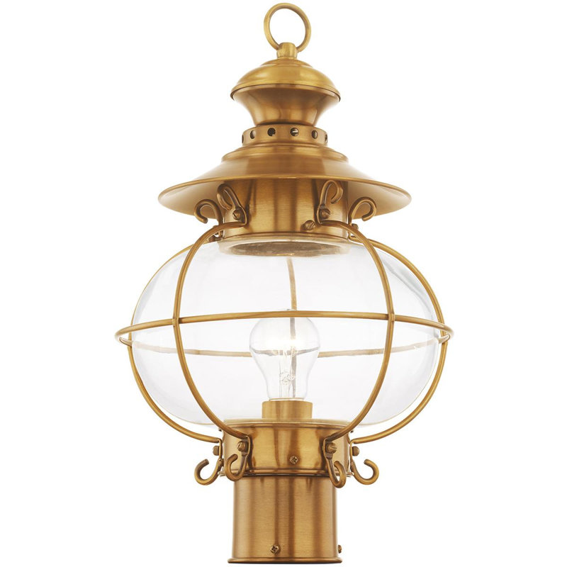 1 Light Outdoor Post Lantern Pendant Fixture with Clear Glass Shade, Polished Brass