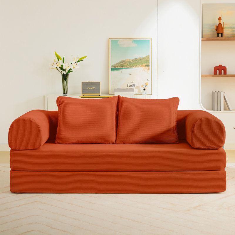 Foldable Modular Corduroy Sofa Bed Convertible Floor Couch , No Assembly Required for Living Room, Bedroom, or Office