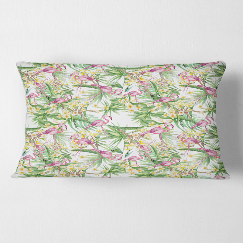 Housse de coussin rectangulaire avec feuillage tropical, fleurs avec flamant II