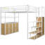 Lit mezzanine en métal blanc avec rangement: escalier, garde-robe, tablettes, casiers. Gain de place pour les espaces de plancher limités. Fabrication robuste. Options de format facile à assembler: blanc. Toutes les pièces.-1238078672