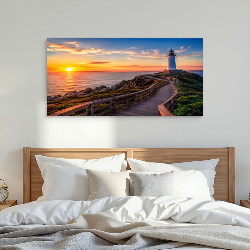 Toile, art mural Boardwalk, phare de Cape Spear, Terre-Neuve, Canada, décoration murale pour salon, salle de bain, bureau de chambre à coucher, H 24 po x l 48 po, prêt à être suspendu