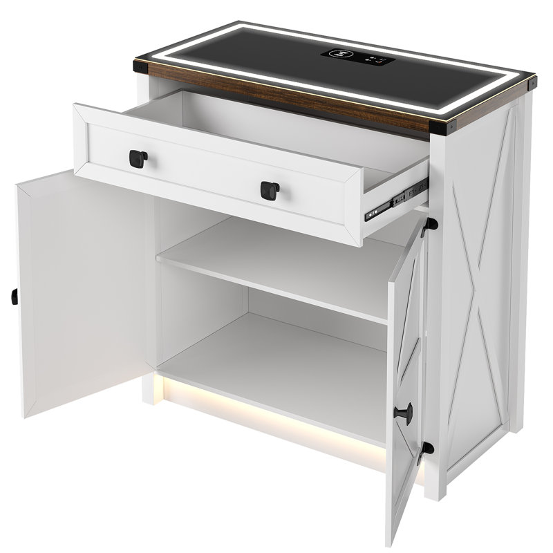 Buffet avec lumière DEL 31,5 po Delmonta, Blanc