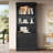 83.4"Tall Bookshelf with LED Lighting, Modern Bookcase with Sliding Doors and Open Shelves,Storage Bookshelf for Living Room,Home Office,Black-1619818212