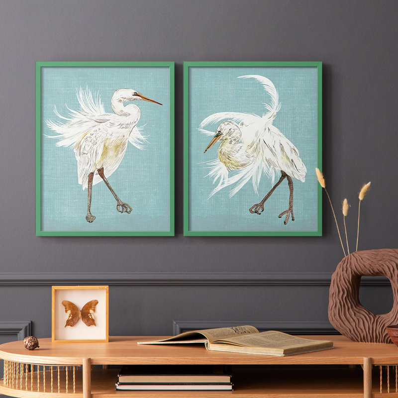HeronPlumage III - reproduction encadrée de qualité supérieure - prête à être accrochée - aucun clou requis - aucun clou requis