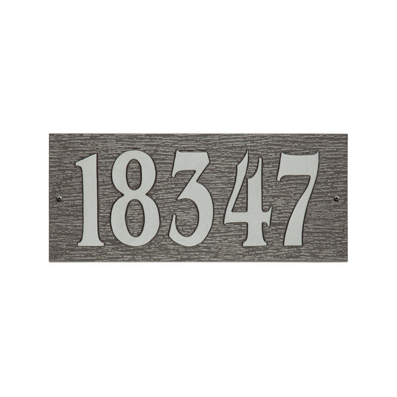 Woodgrain Mid-Century Rectangle Plaque, Standard Wall 1-line, Étain/Argent, Yes