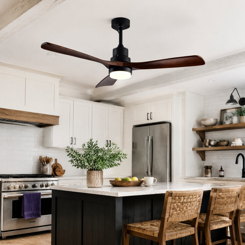 Ventilateur de plafond à intensité variable en bois 52 po avec lumières et télécommande CC 3CCT, Natural Wood
