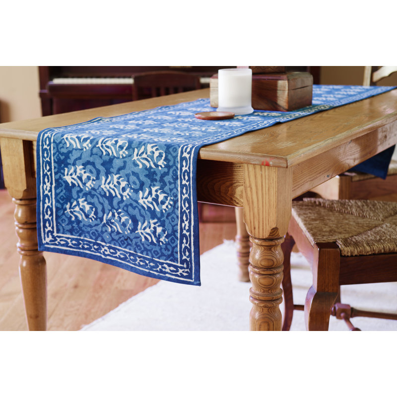 Indigo Dabu Floral 100% Cotton Table Runner