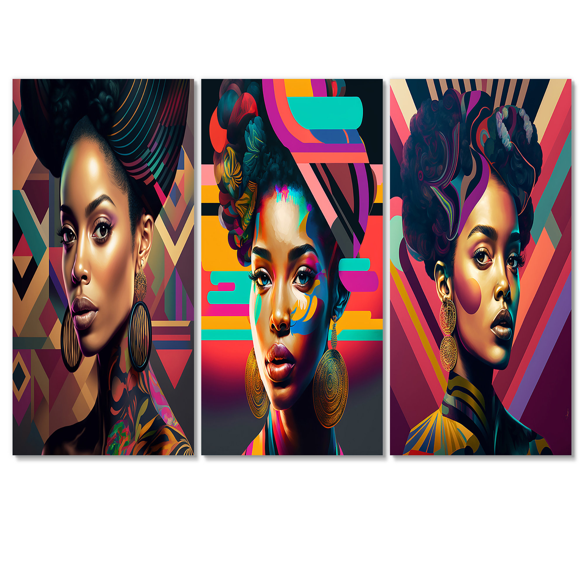 Mercer41 African American Black Art Afro Girl Painting Print On Wrapped  Canvas Wall Art Set On Canvas 3 Pieces Print & Reviews