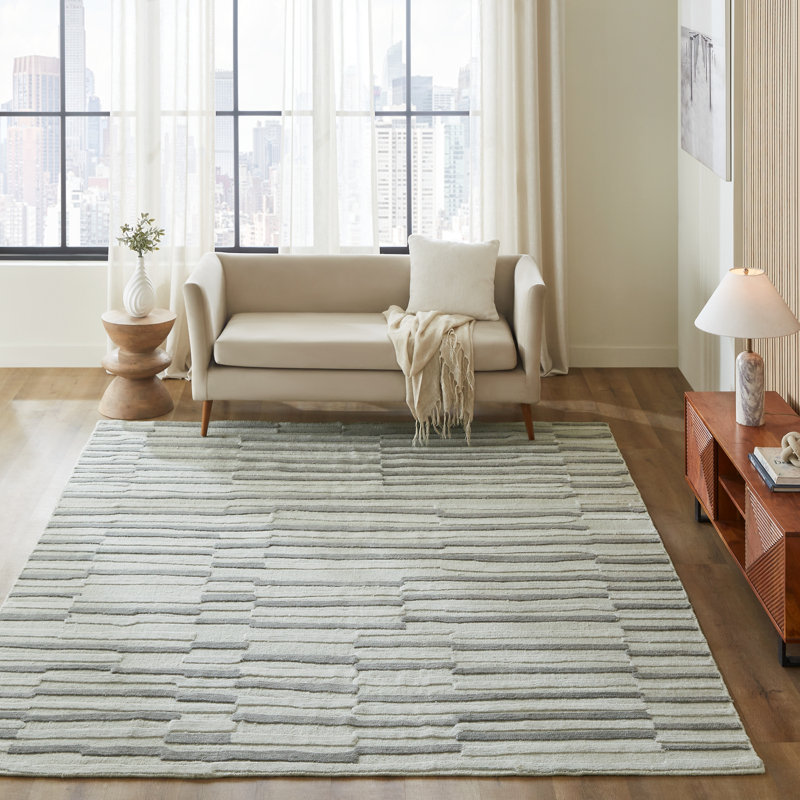 Tapis intérieur/extérieur Liora à rayures superposées grises, 7'6" x 9'6"